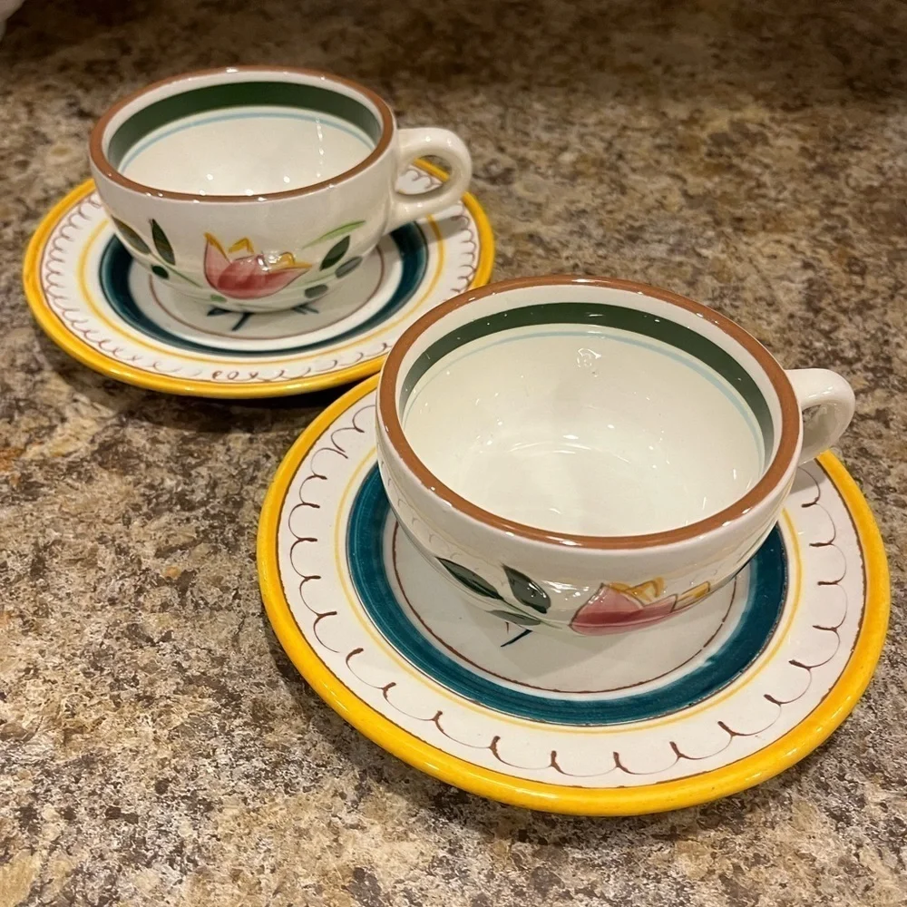 Stangl Pottery Tea Cups & Small Plates Made in USA Country Garden Flower Pattern